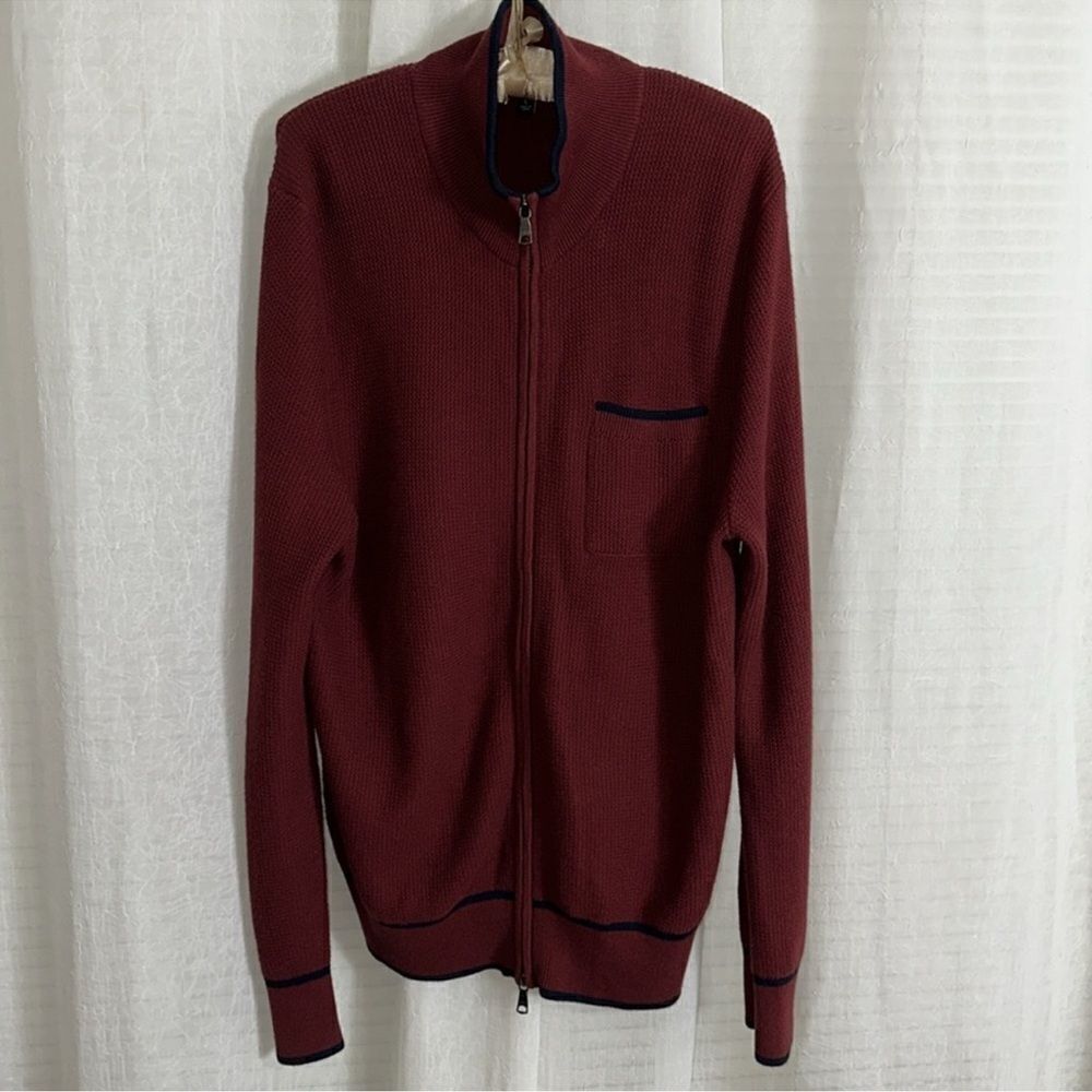 Banana Republic x Mad Men L Burgundy Navy Knit Full Zip Cardigan Sweater
